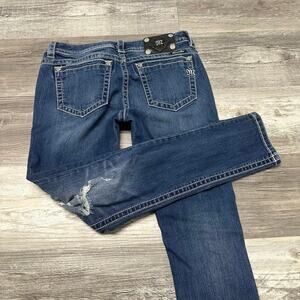 Y2K Miss Me Signature Cuffed Skinny Dark Wash Blue Womens‎ 28 Distressed Jeans